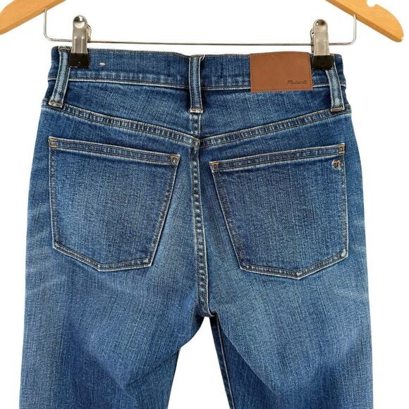 Madewell 9" High-Rise Skinny Crop Blue Jeans Cutoff Hem Distressed Knee, Size 24 - Picture 9 of 11